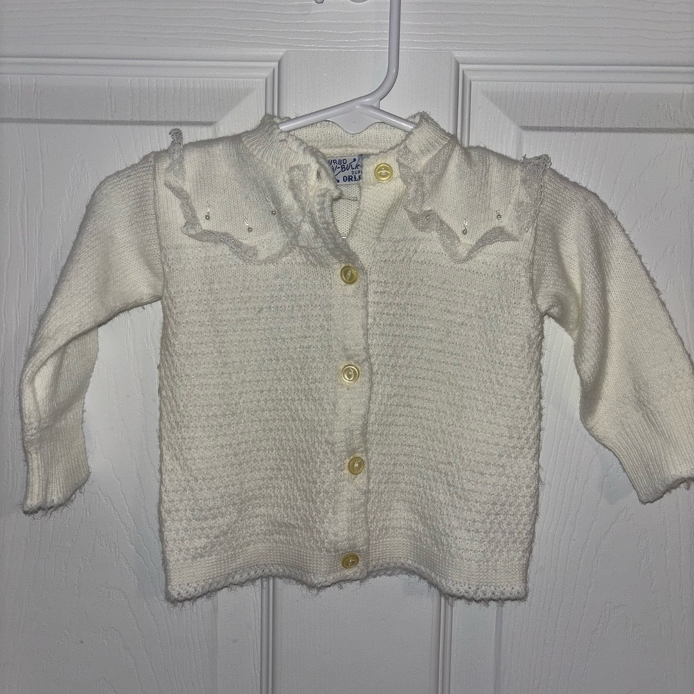 Vintage Infant Cardigan Sweater - From Turbo hi-Bulk 100% DuPont Orlon 3-6 month